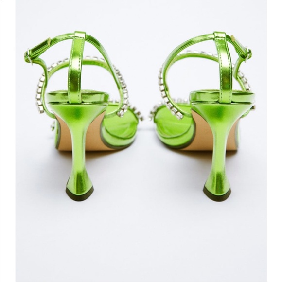 NWT Zara RHINESTONE METALLIC HEELED SANDALS - Picture 2 of 9